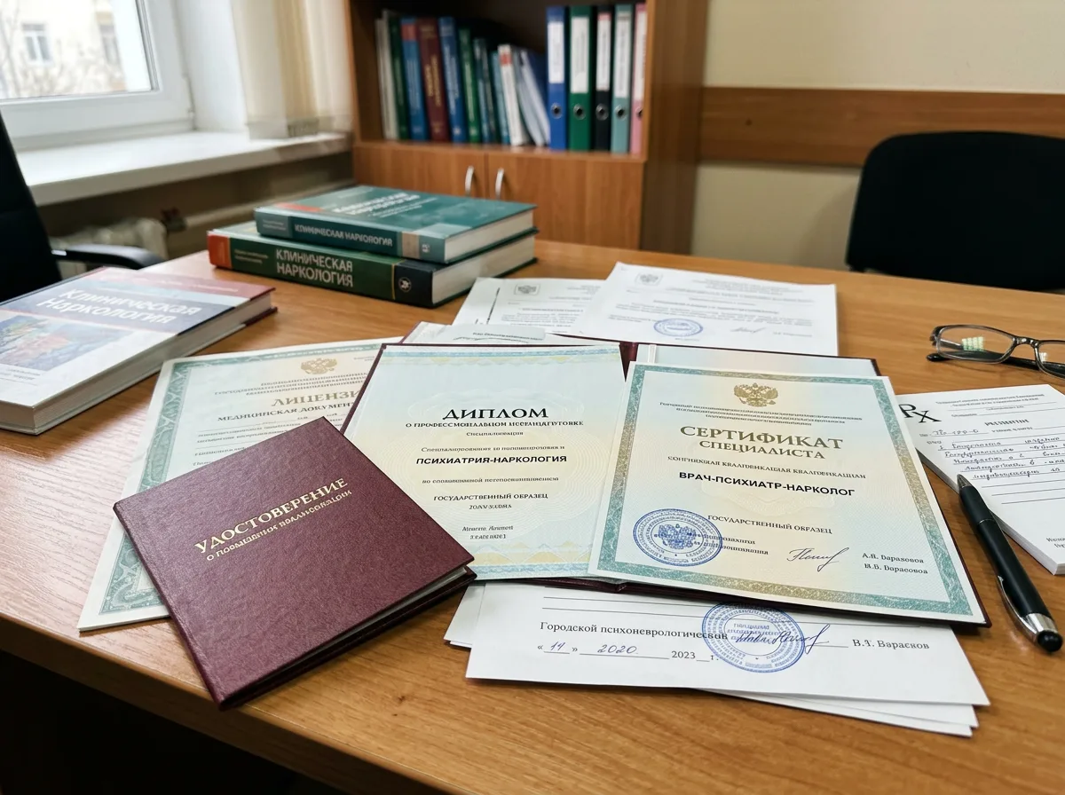 Сертификаты специалистов врачей-наркологов психиатров, дипломы и удостоверения о повышении квалификации, медицинские документы